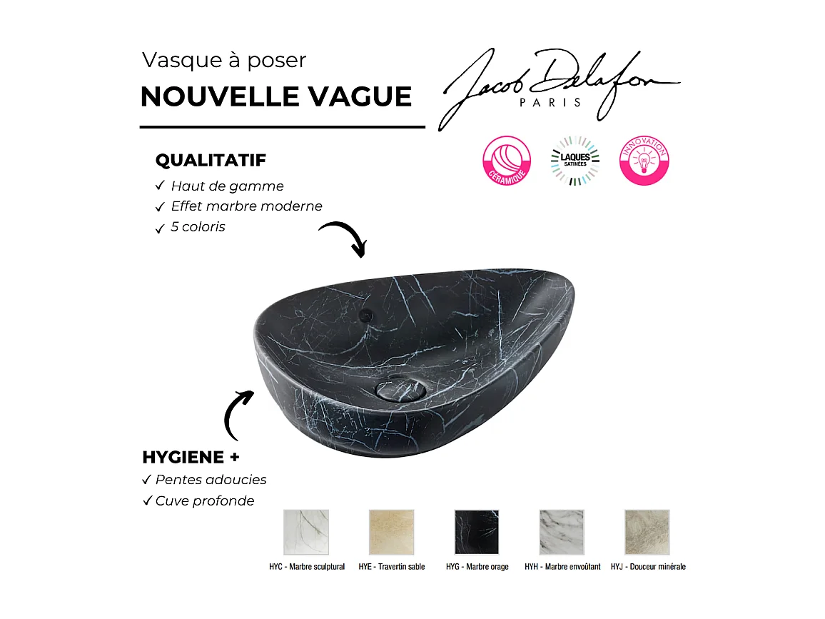 Vasque à poser asymétrique JACOB DELAFON Nouvelle Vague effet marbre marbre orage