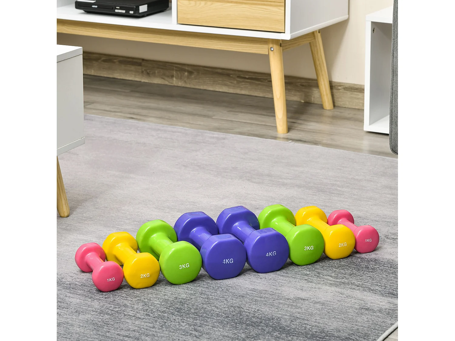 Ensemble d'haltères hexagonales total 20 Kg 8 pièces 1-4 Kg acier PU multicolore