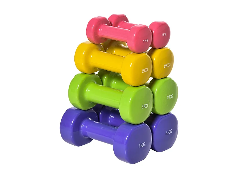 Ensemble d'haltères hexagonales total 20 Kg 8 pièces 1-4 Kg acier PU multicolore