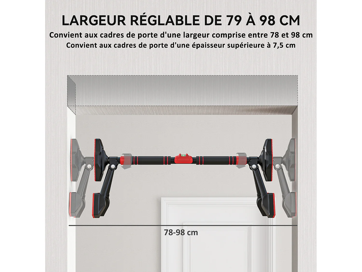Barre de Traction SPORTNOW Réglable de 79 à 98 cm, Support à 6 Points, Capacité 225 kg - Noir