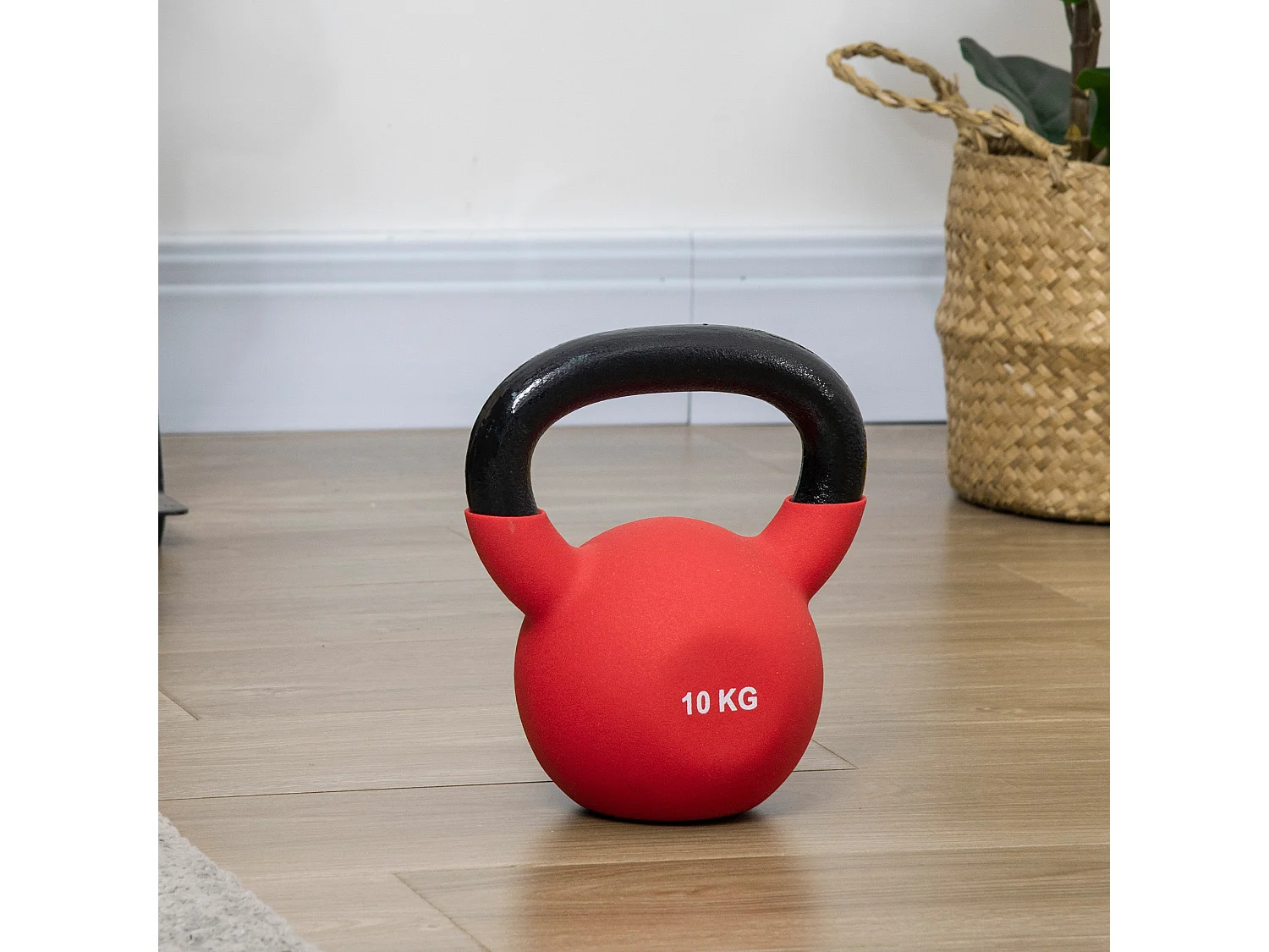 Kettlebell 10 Kg en métal large poignée antidérapante fond plat rouge noir