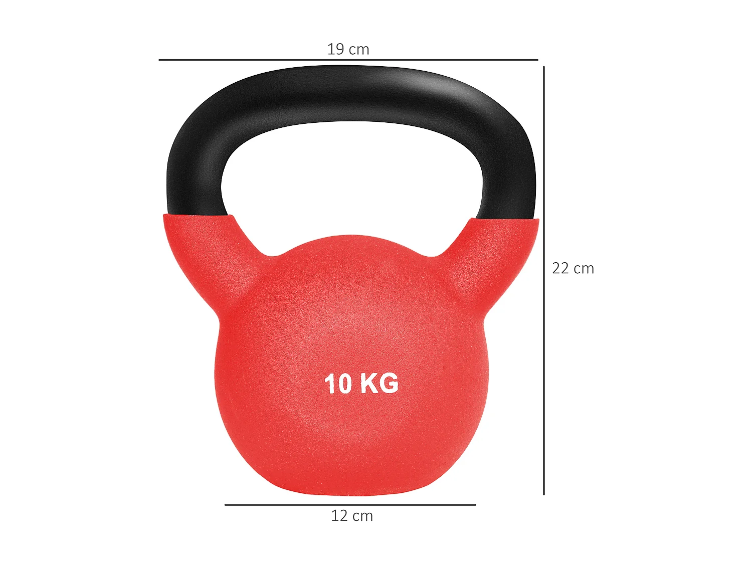 Kettlebell 10 Kg en métal large poignée antidérapante fond plat rouge noir