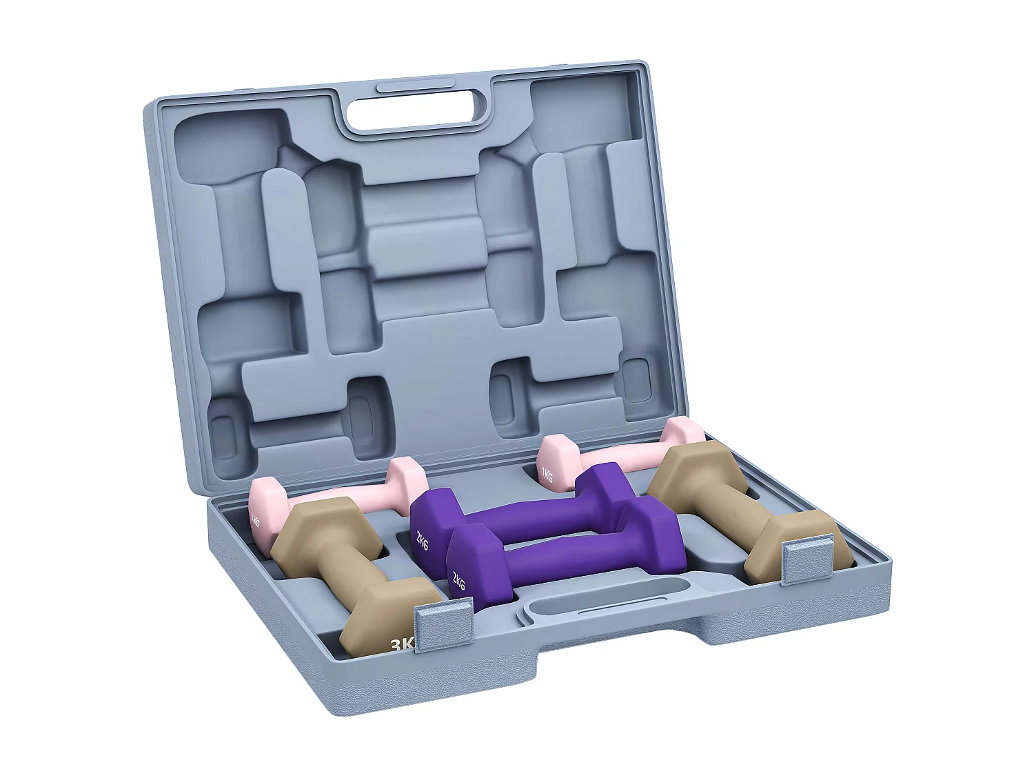 Ensemble d'haltères hexagonales total 12 Kg 6 pièces 1-3 Kg avec mallette multicolore