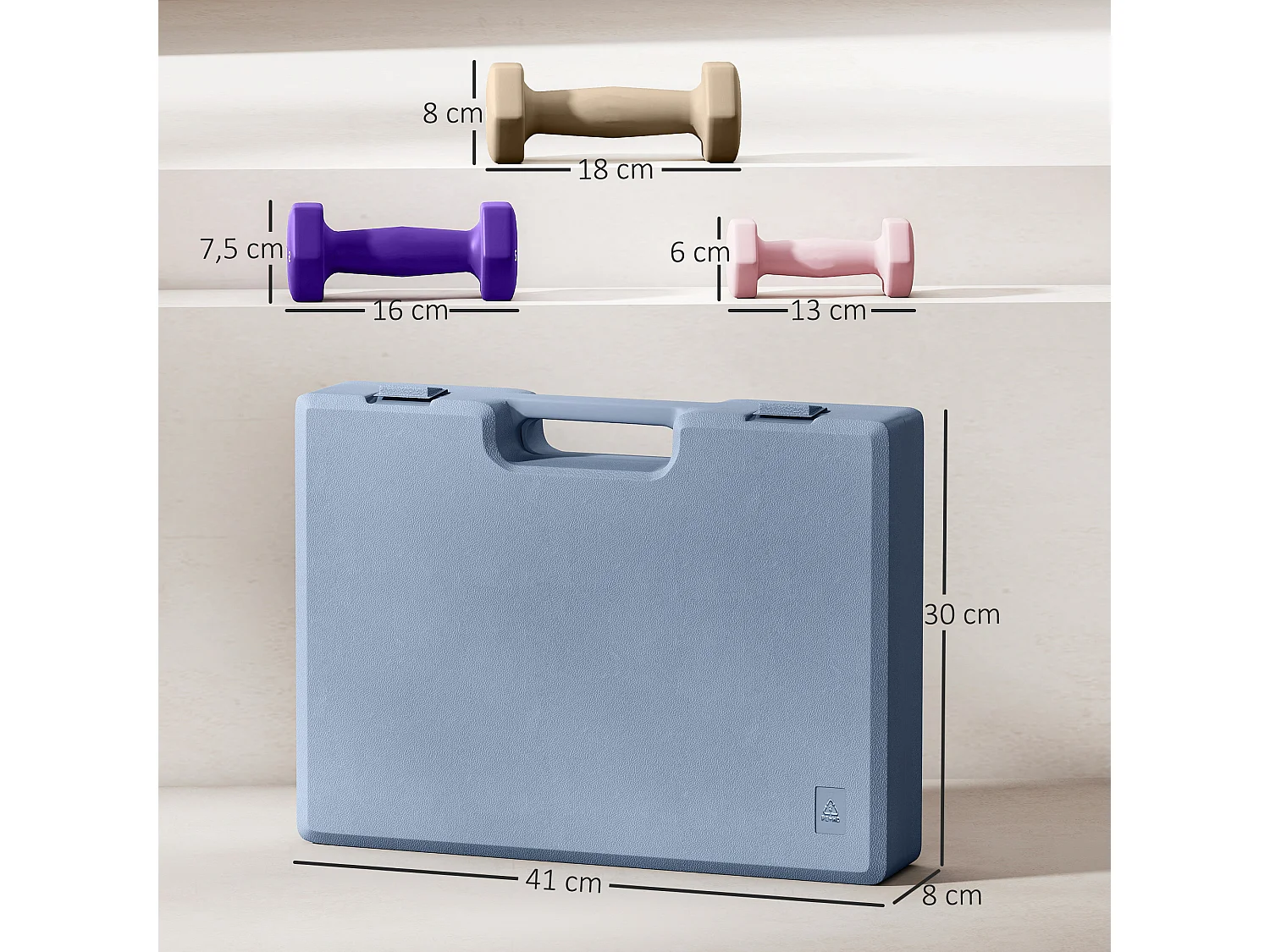 Ensemble d'haltères hexagonales total 12 Kg 6 pièces 1-3 Kg avec mallette multicolore