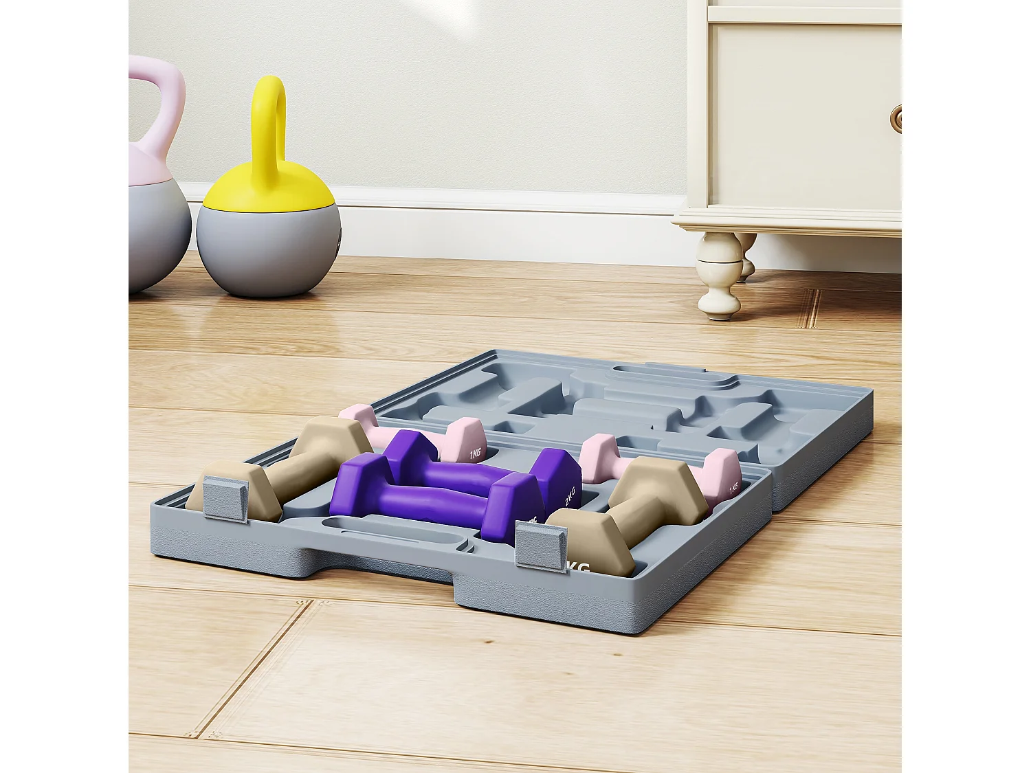 Ensemble d'haltères hexagonales total 12 Kg 6 pièces 1-3 Kg avec mallette multicolore