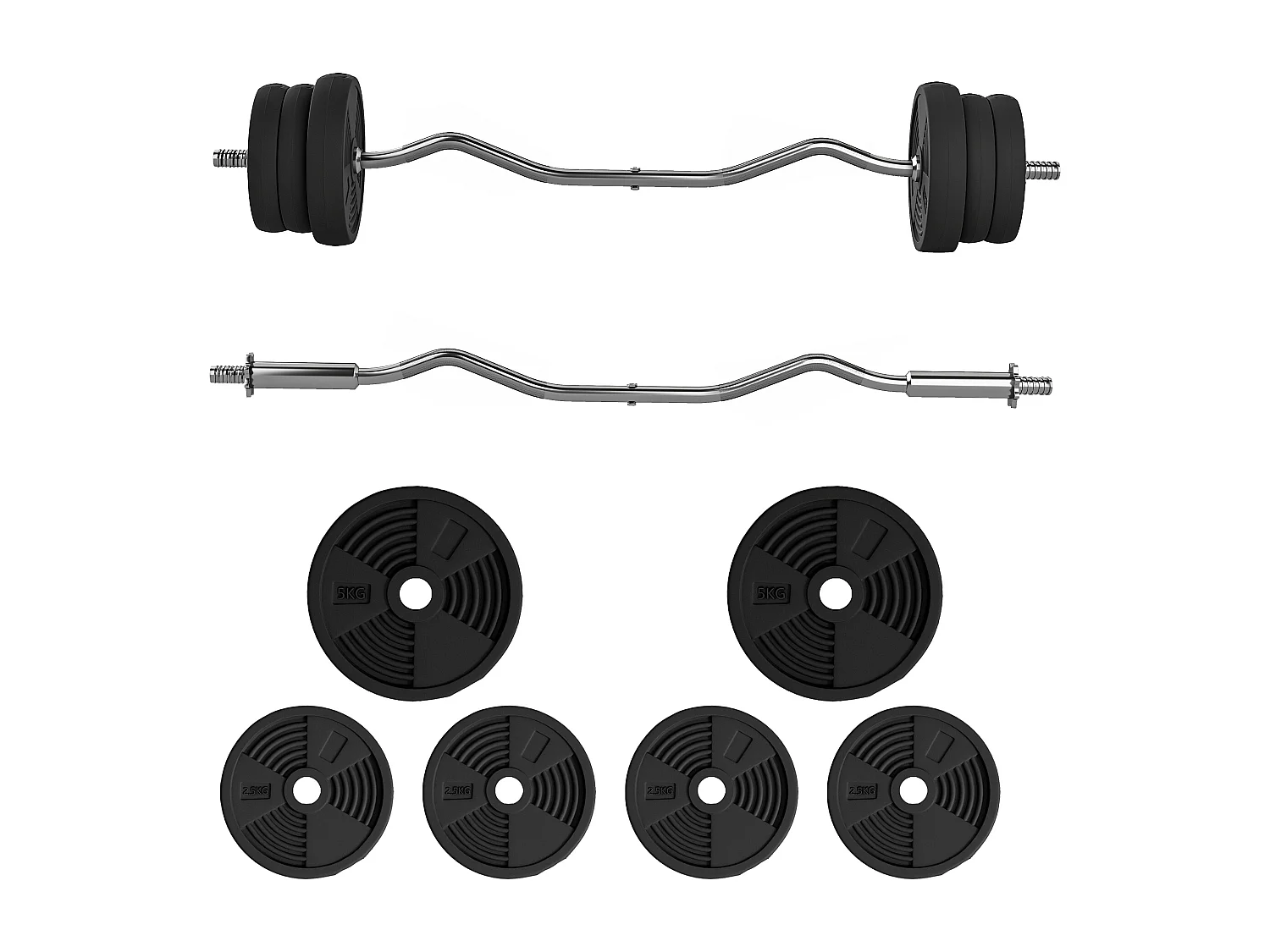 Ensemble d'haltères 25 kg avec barre antidérapante - Fitness à domicile - Noir