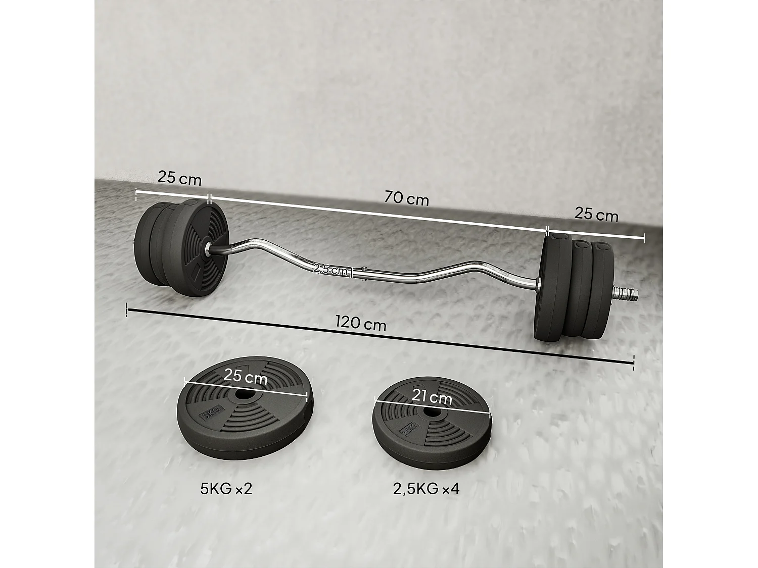 Ensemble d'haltères 25 kg avec barre antidérapante - Fitness à domicile - Noir