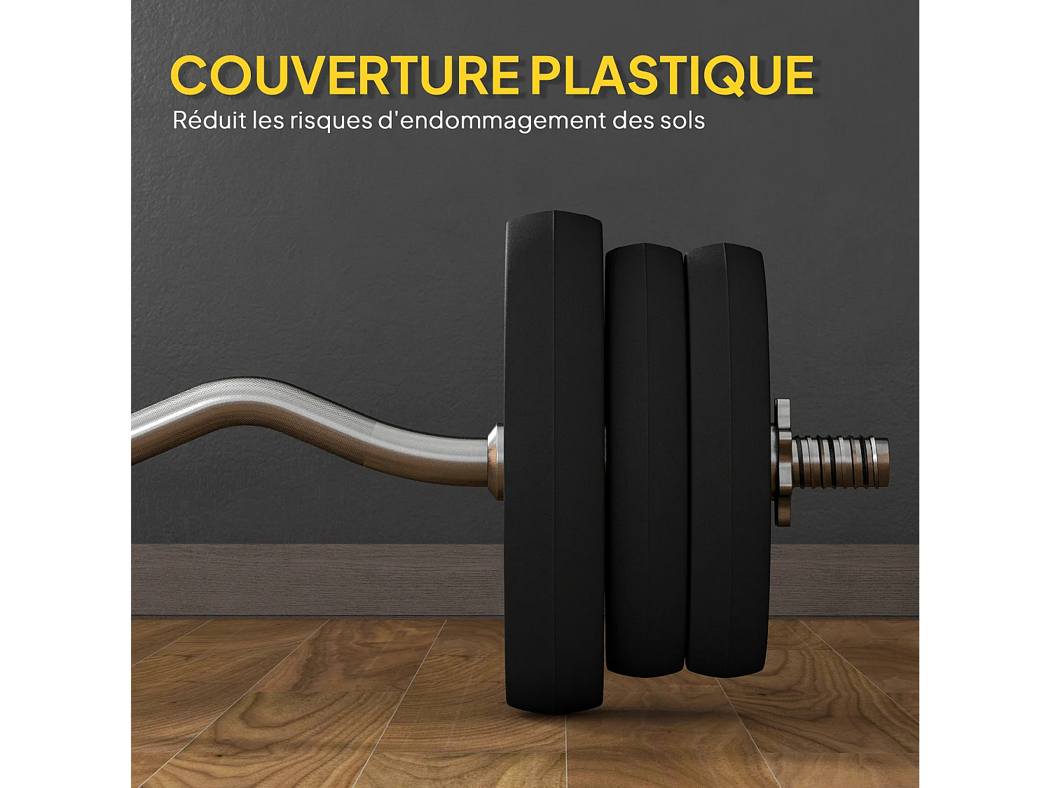 Ensemble d'haltères 25 kg avec barre antidérapante - Fitness à domicile - Noir