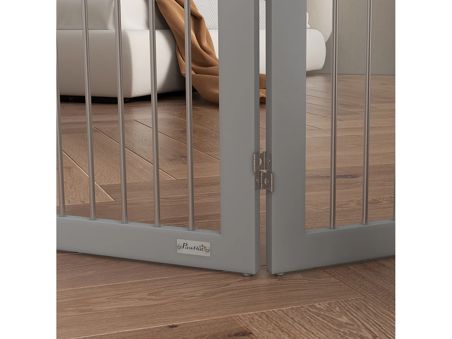 Barrière de sécurité chien pliable 3 plaques 2 pieds de soutien H.80 cm gris