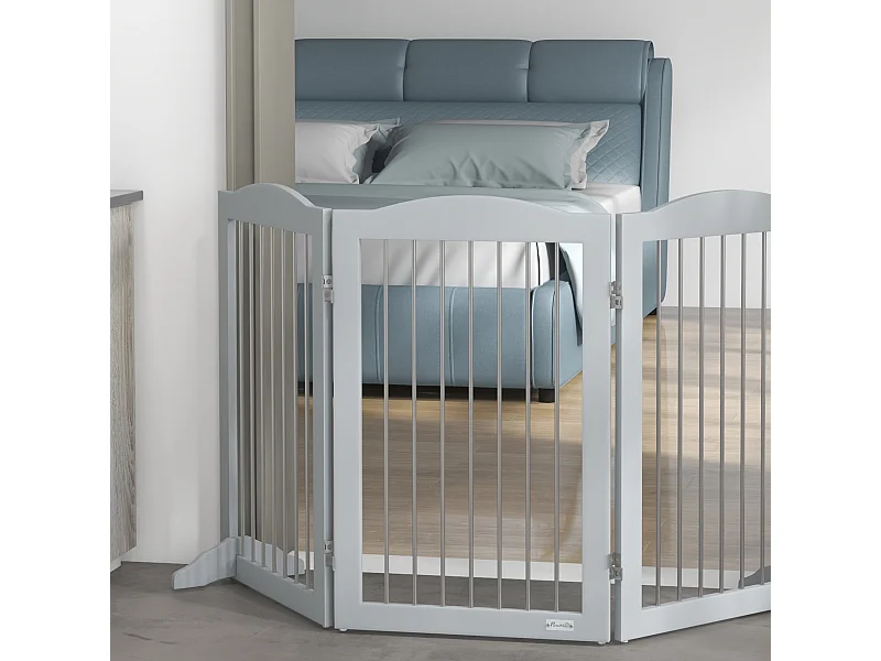 Barrière de sécurité chien pliable 3 plaques 2 pieds de soutien H.80 cm gris