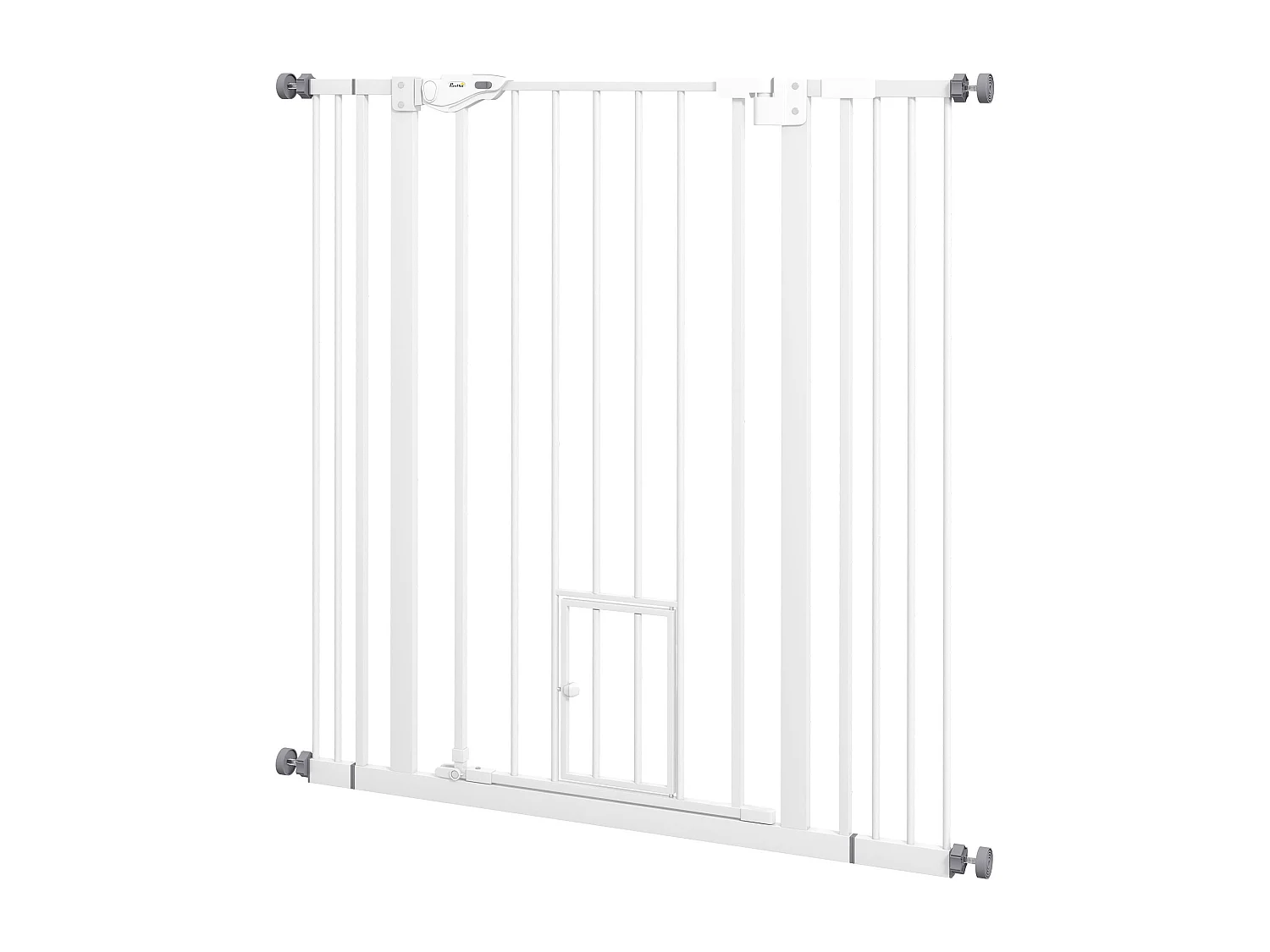 Barrière de sécurité chien H.104 cm - porte double verrouillage - sans perçage - acier blanc