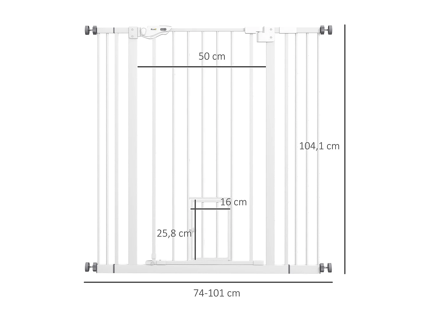 Barrière de sécurité chien H.104 cm - porte double verrouillage - sans perçage - acier blanc