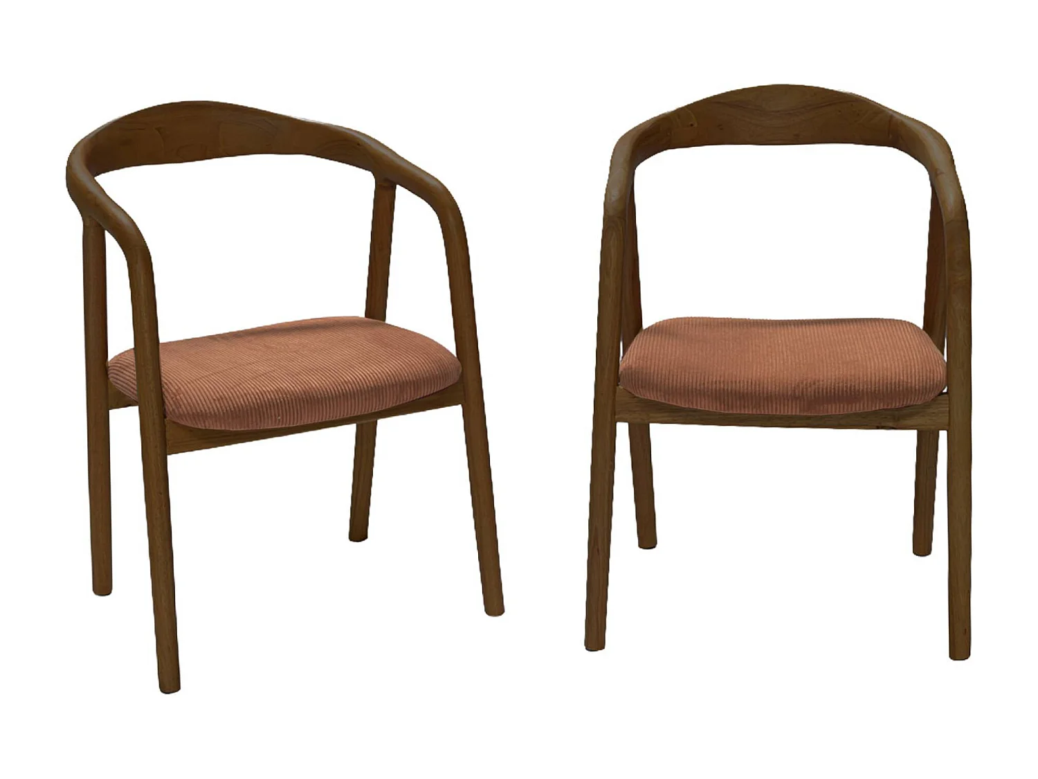 Silla vintage de madera de hevea nogal y pana, set de 2 nogal