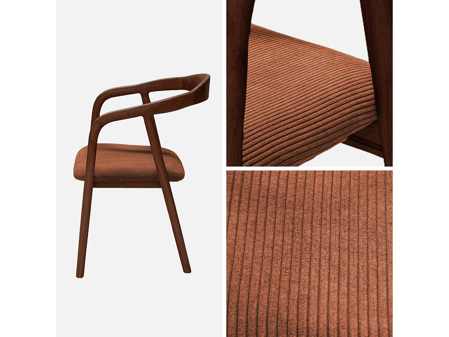 Silla vintage de madera de hevea nogal y pana, set de 2 nogal