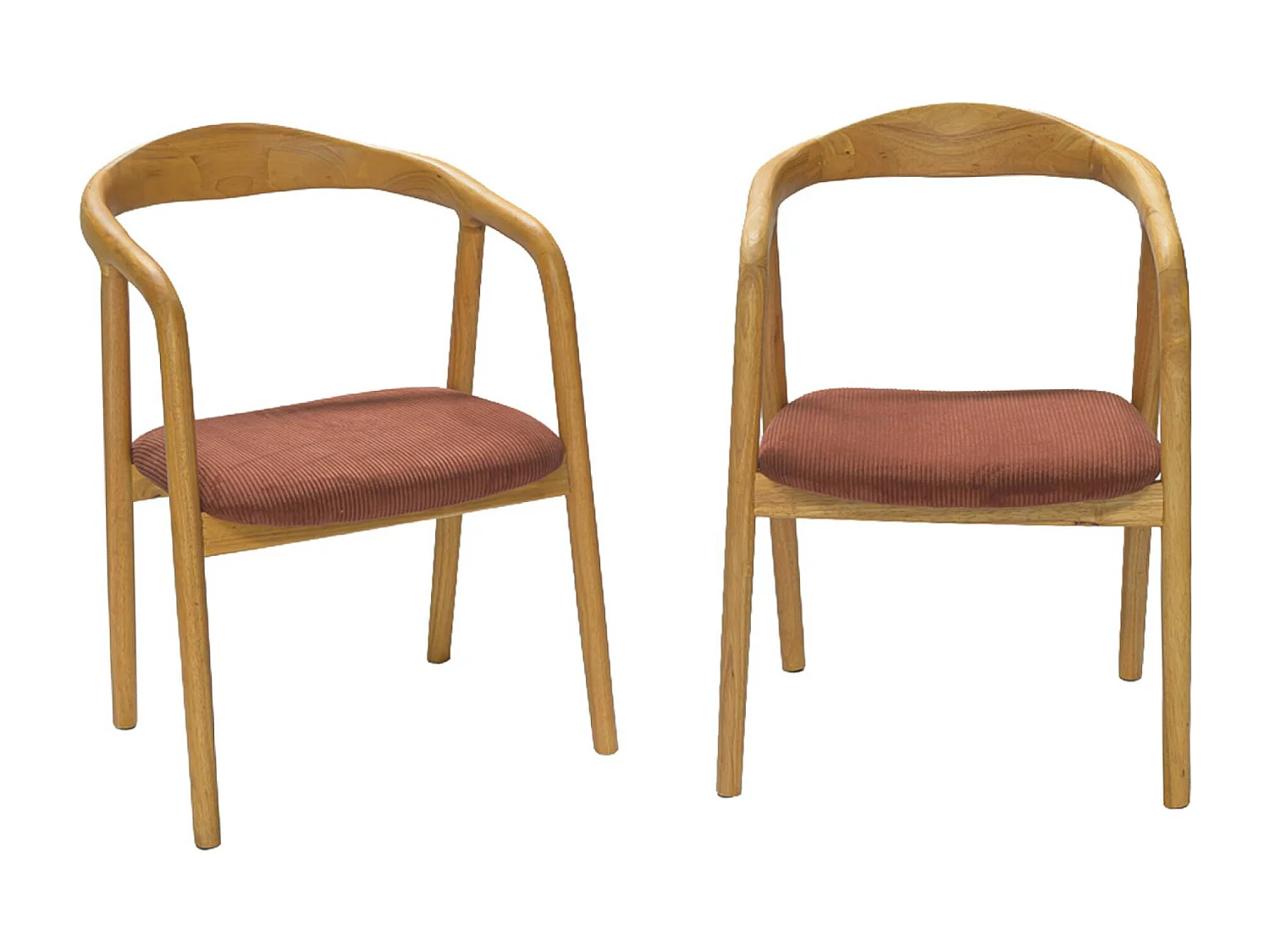 Silla vintage de madera de hevea y pana, set de 2 natural