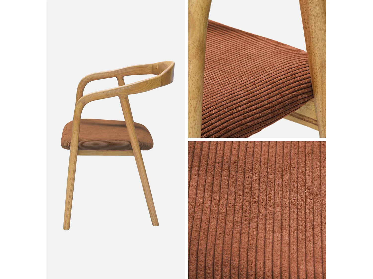 Silla vintage de madera de hevea y pana, set de 2 natural