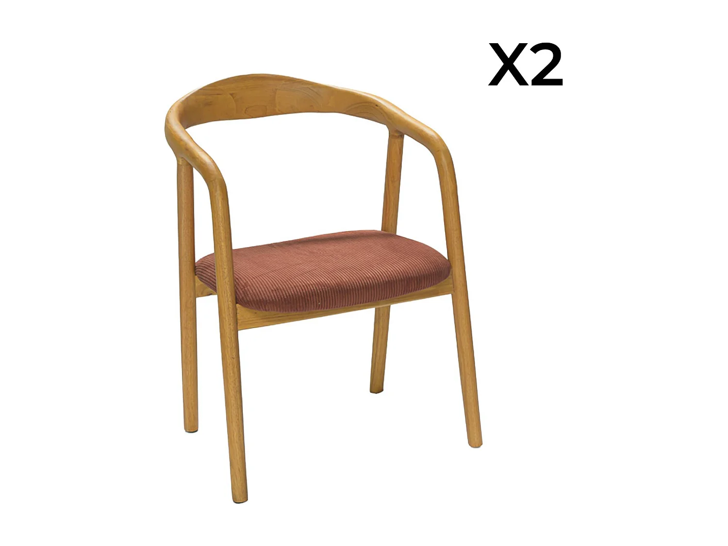 Silla vintage de madera de hevea y pana, set de 2 natural