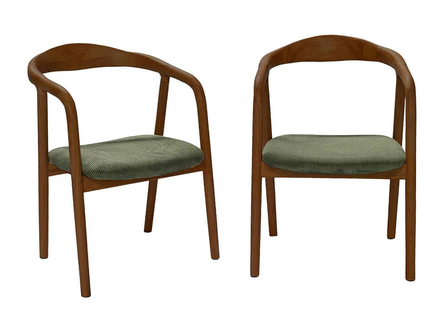 Silla vintage de madera de hevea nogal y pana, set de 2 nogal