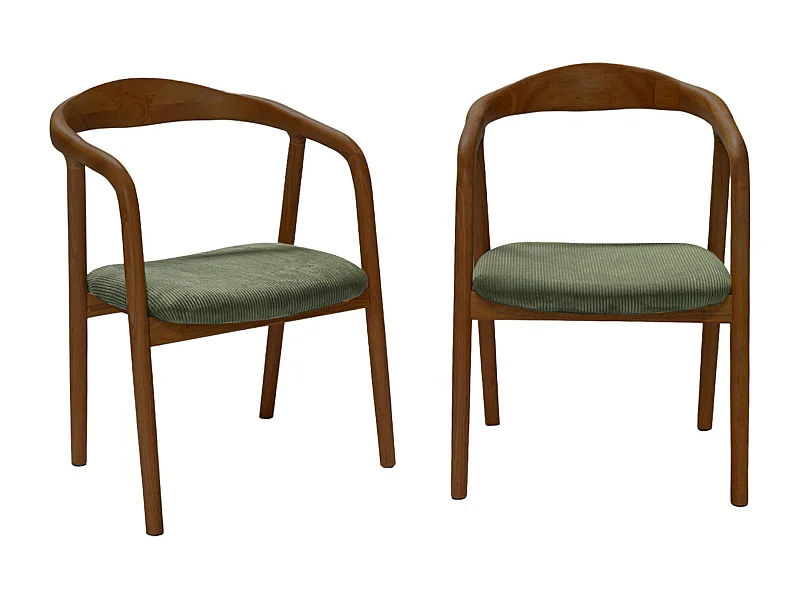 Set di 2 sedie vintage in legno di hevea tinto noce e velluto a coste,