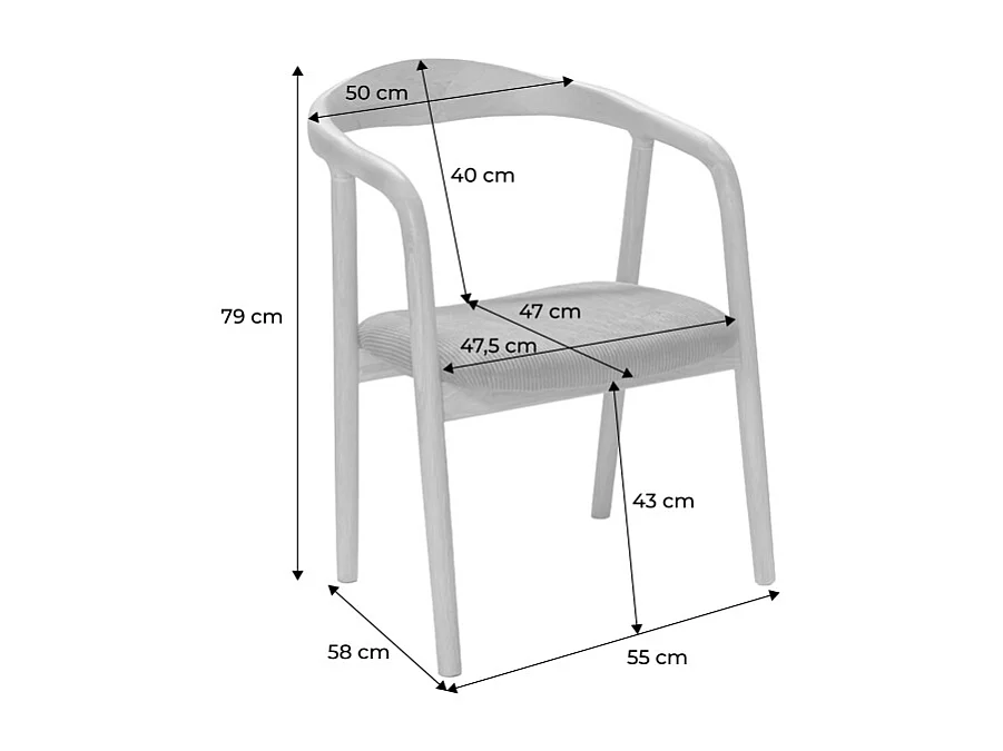 Set di 2 sedie vintage in legno di hevea e velluto a coste, marrone