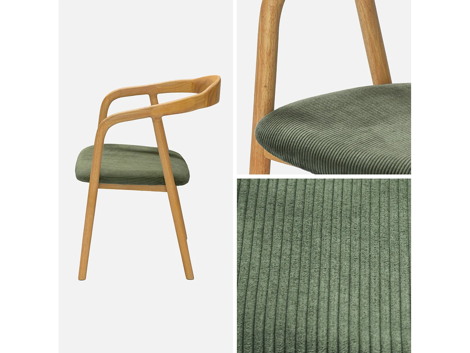 Silla vintage de madera de hevea y pana, set de 2 natural