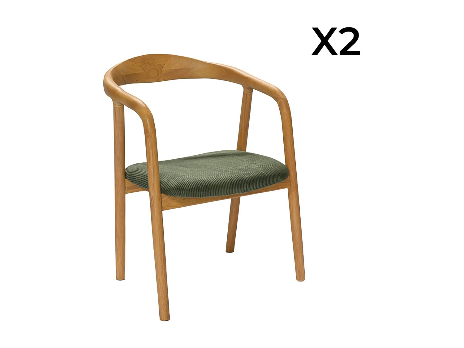 Silla vintage de madera de hevea y pana, set de 2 natural