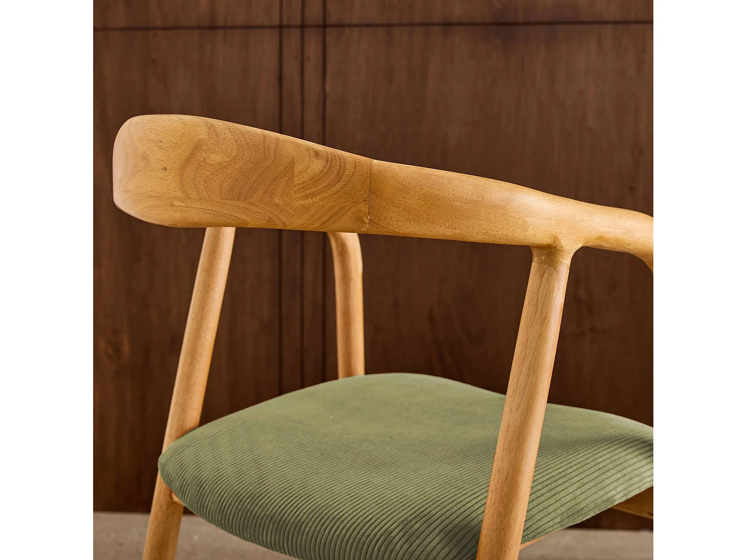 Set di 2 sedie vintage in legno di hevea e velluto a coste Marrone naturale - 55x58x79 cm