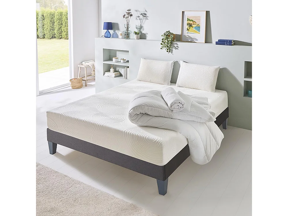 BELLECOUR LITERIE | Pack Prêt à dormir VOSGES 90x200 cm | Matelas Mousse Haute Densité + Sommier + Accessoires