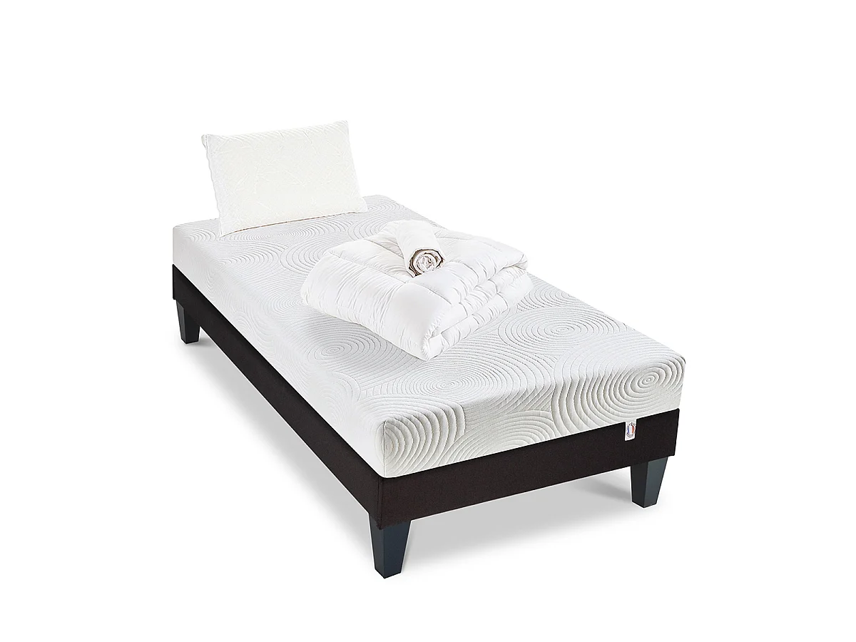 Pack Vosges 90x200 cm Matelas Mousse + Sommier Bois + Accessoires