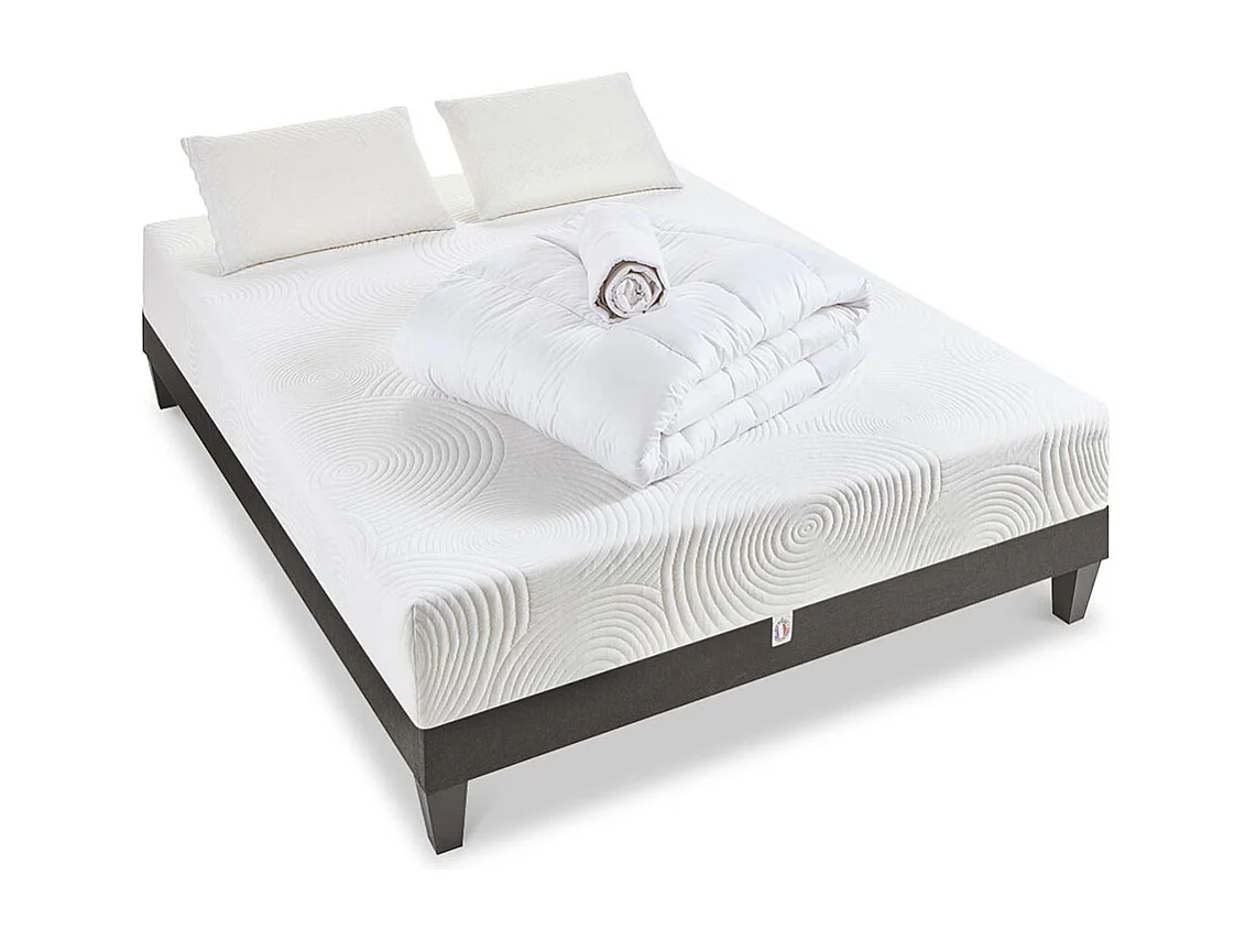 BELLECOUR LITERIE | Pack Prêt à dormir VOSGES 140x200 cm | Matelas Mousse Haute Densité + Sommier + Accessoires