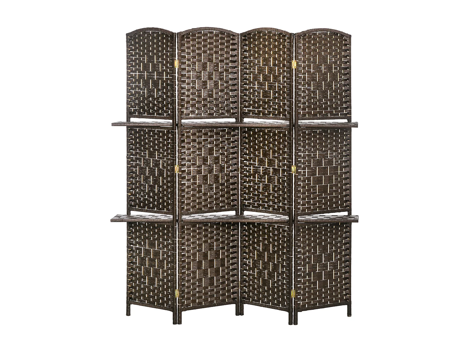 Paravent séparateur de pièce 4 panneaux pliables dim. 160L x 170H cm - 2 étagères - bois fibre papier brun