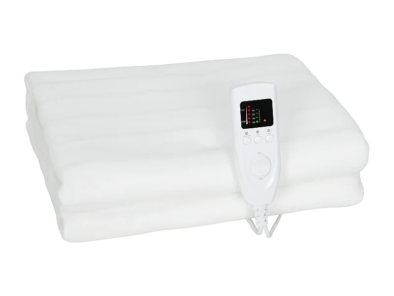 Couverture chauffante grandes dimensions 160x140cm double commande 5 niv. température timer lavage machine polyester blanc