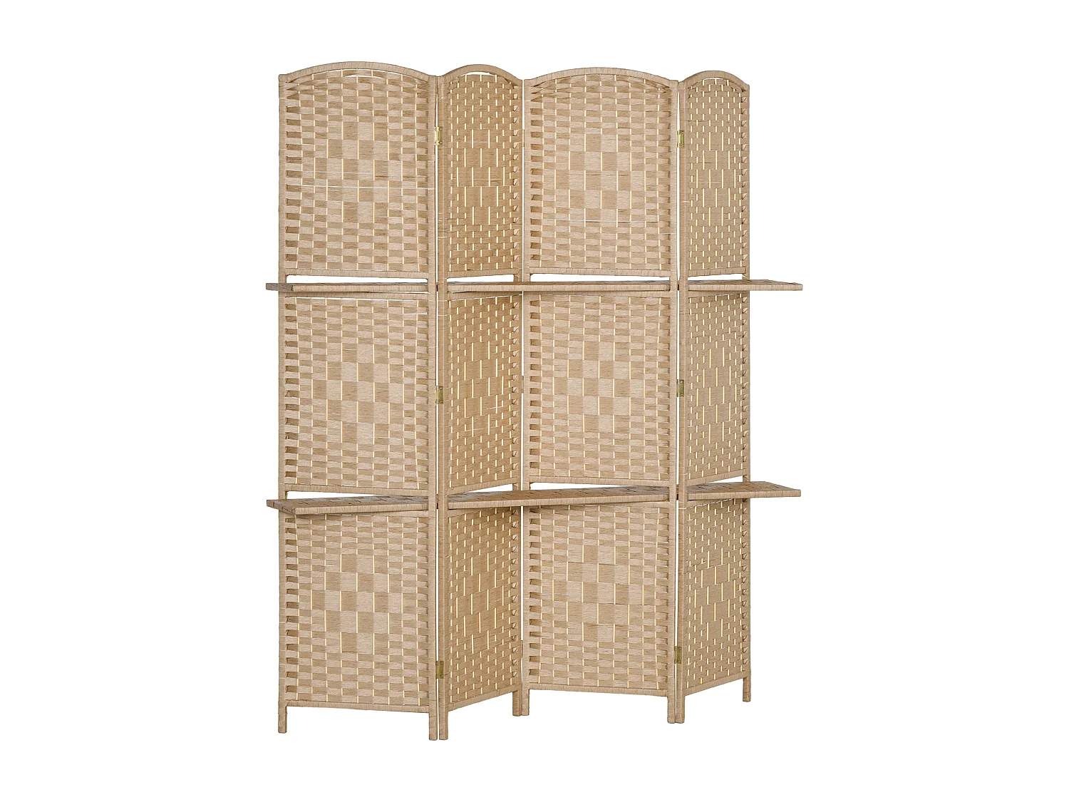 Paravent séparateur de pièce 4 panneaux pliables dim. 160L x 170H cm - 2 étagères - bois fibre papier naturel