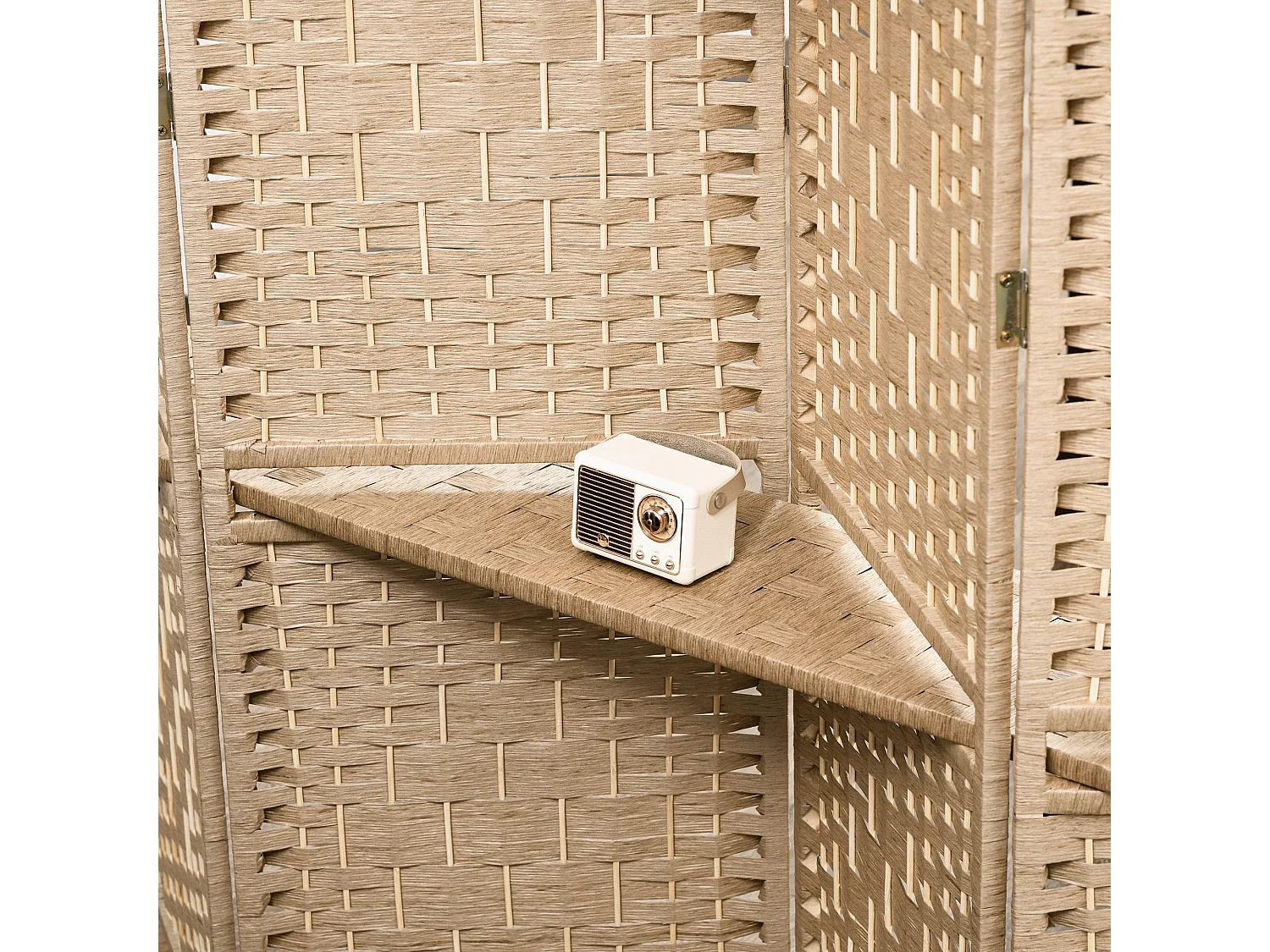 Paravent séparateur de pièce 4 panneaux pliables dim. 160L x 170H cm - 2 étagères - bois fibre papier naturel