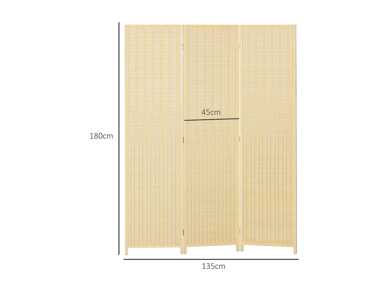 Paravent interieur en bois 3 panneaux 135 x 180 cm séparateur de pièce pliable bois naturel