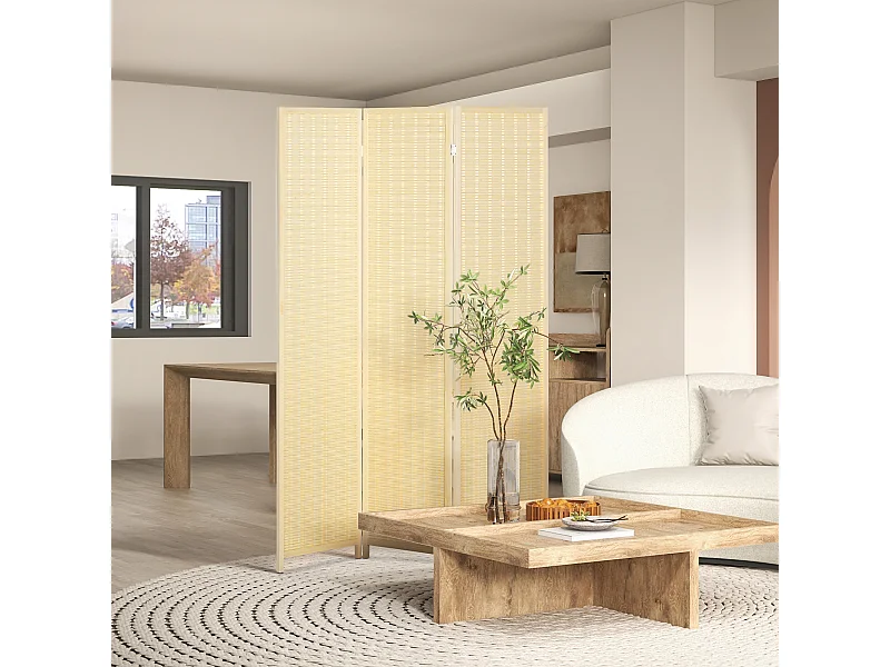 Paravent interieur en bois 3 panneaux 135 x 180 cm séparateur de pièce pliable bois naturel