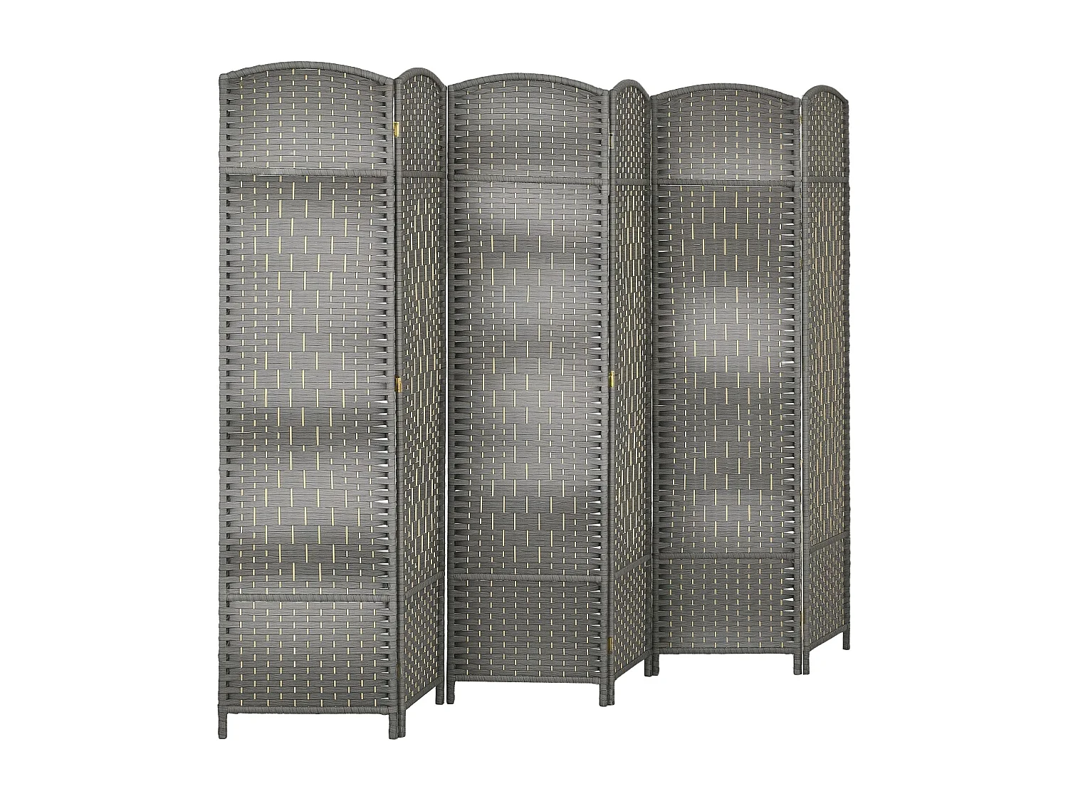 Paravent intérieur 6 panneaux pliables en bois séparateur de pièce style bohème tissé gris