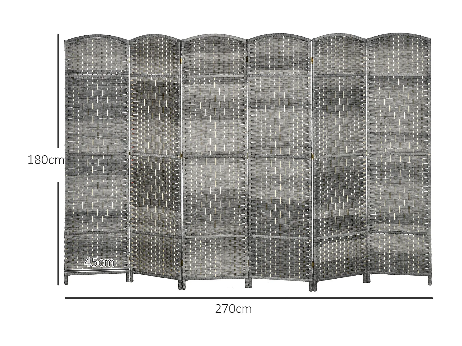 Paravent intérieur 6 panneaux pliables en bois séparateur de pièce style bohème tissé gris
