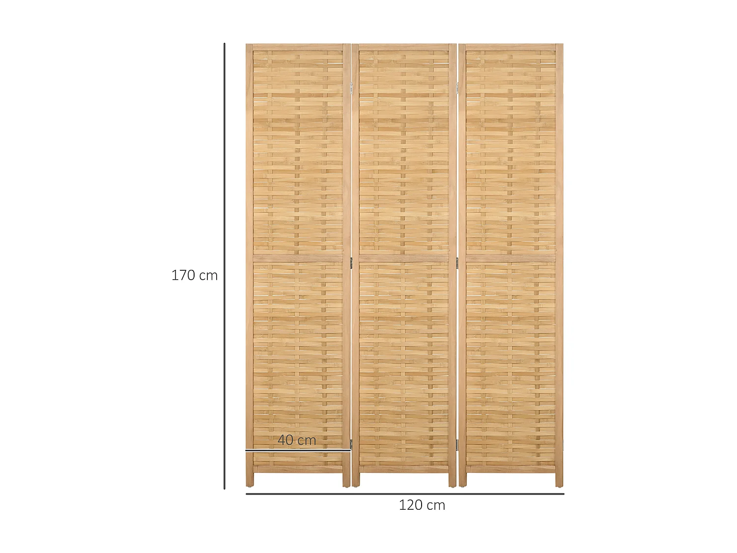 Paravent intérieur séparateur de pièce pliable 3 panneaux dim. 120L x 170H cm bois bambou