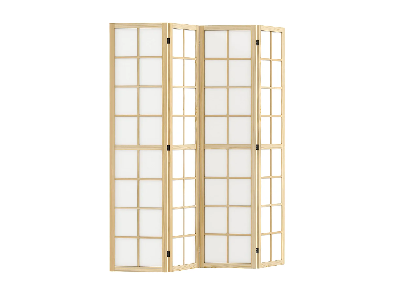 Paravent intérieur pliable 4 panneaux 160 x 170 cm séparateur de pièce bois pin non tissé blanc