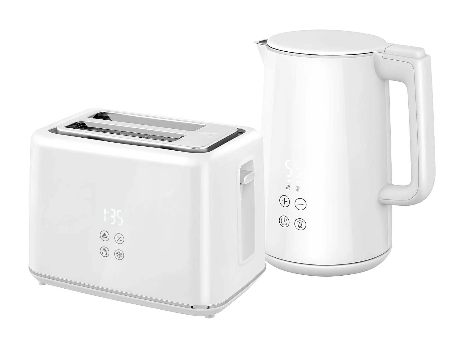 Ensemble bouilloire 1,5L et grille-pain 2200W 2 tranches 7 niveaux de brunissage plateau à miettes blanc gris