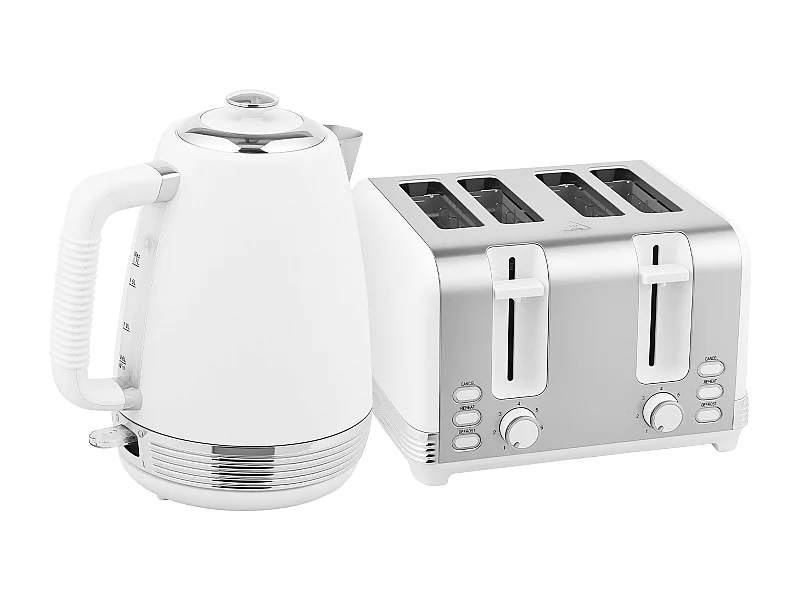 Ensemble bouilloire et grille-pain vintage - 1,7L 2200W - 4 tranches, brunissage 7 niv. - blanc acier inox