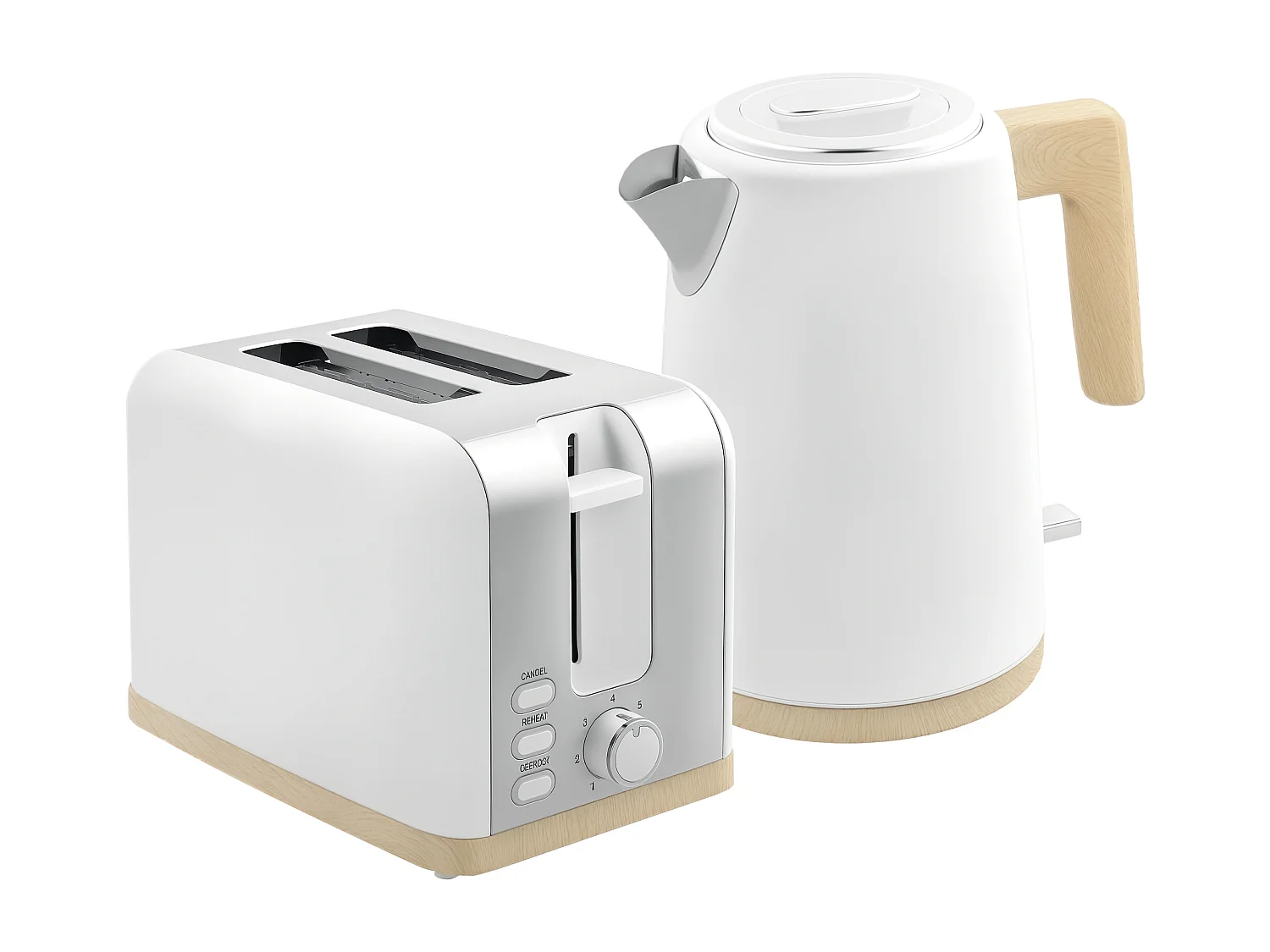 Ensemble bouilloire grille-pain vintage - grille-pain 2200W, bouilloire 1,7L - blanc gris effet bois