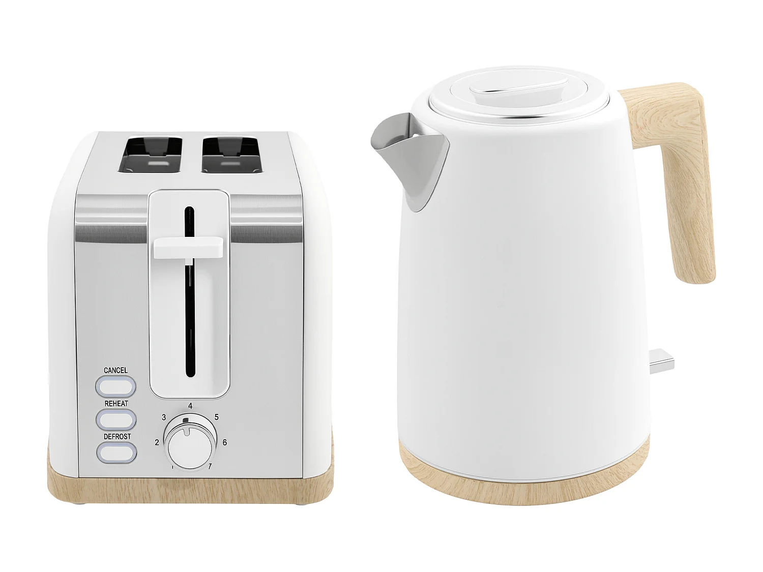 Ensemble bouilloire grille-pain vintage - grille-pain 2200W, bouilloire 1,7L - blanc gris effet bois