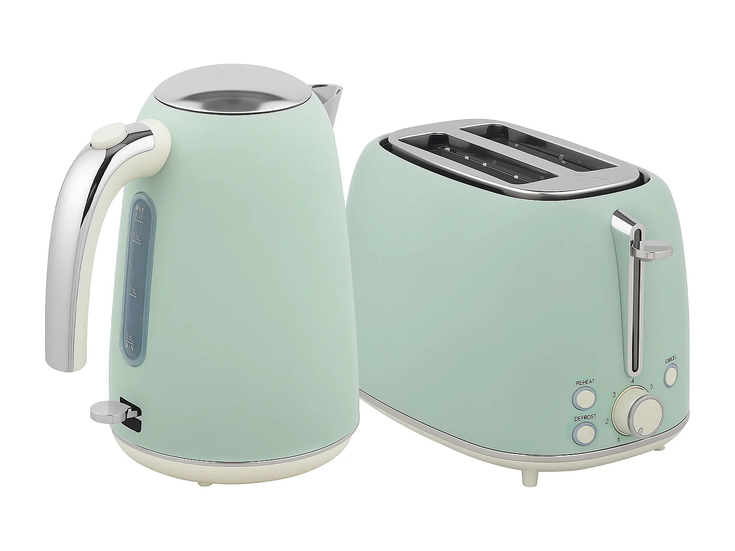 Ensemble bouilloire et grille-pain vintage - 1,7L 2200W - 2 tranches, brunissage 7 niv. - vert d'eau