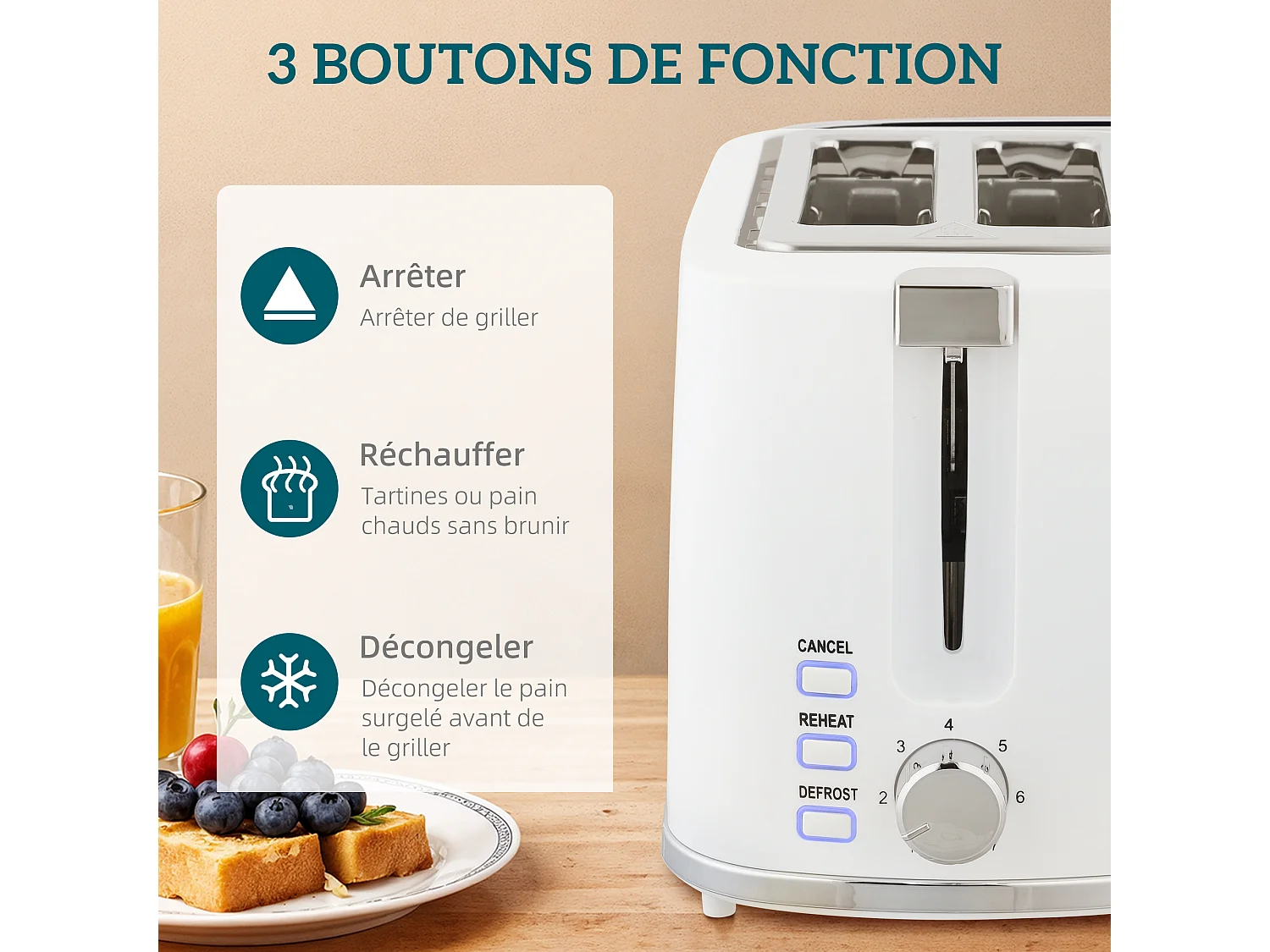 Ensemble bouilloire et grille-pain moderne - 1,7L 2200W - 2 tranches, brunissage 7 niv. - chromé blanc