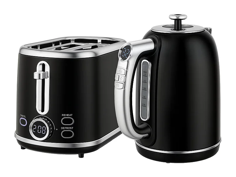 Ensemble bouilloire et grille-pain Vintage - 1,7L 2200W - 2 tranches, brunissage 6 niv. - gris métal noir