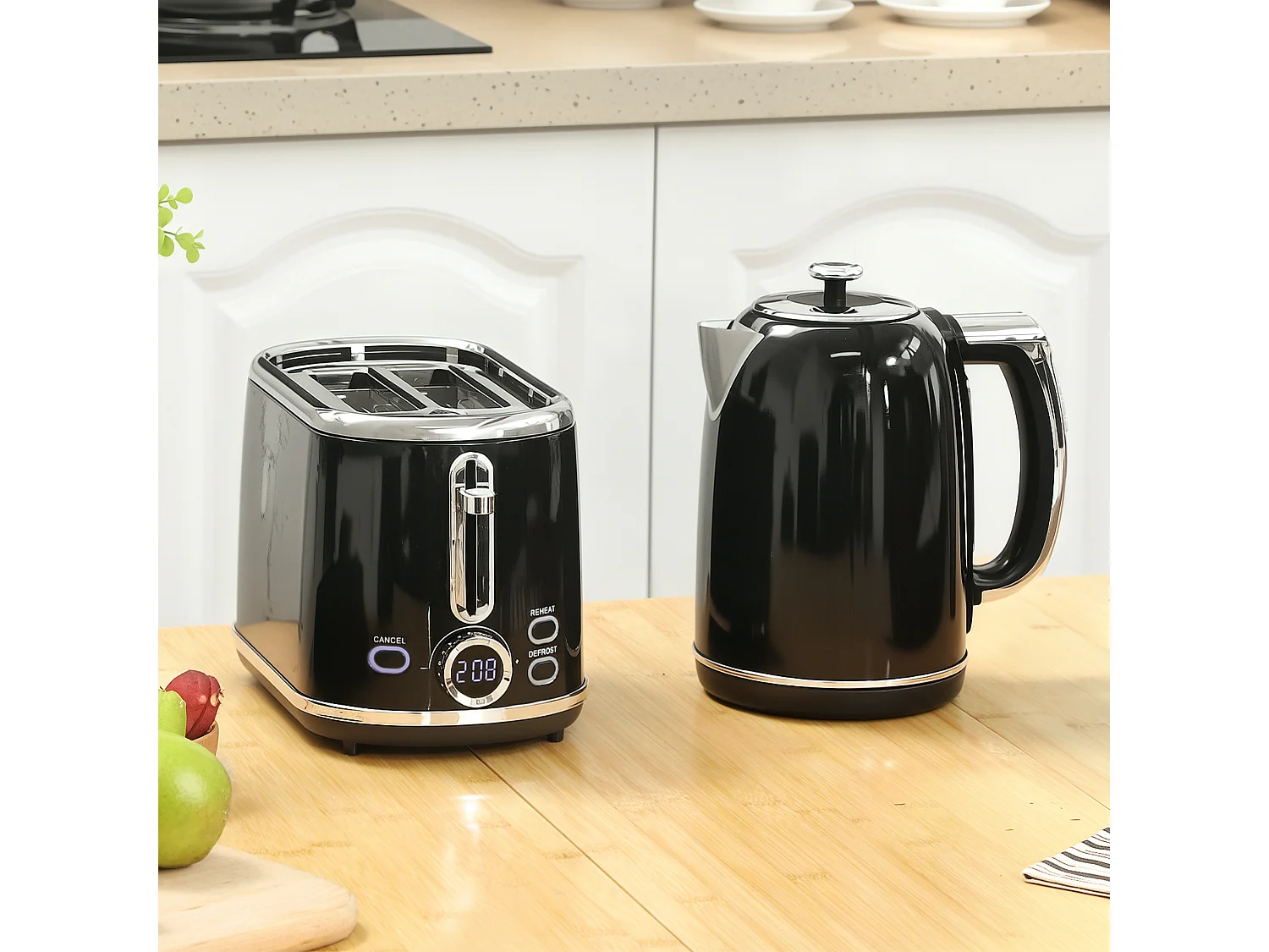 Ensemble bouilloire et grille-pain Vintage - 1,7L 2200W - 2 tranches, brunissage 6 niv. - gris métal noir