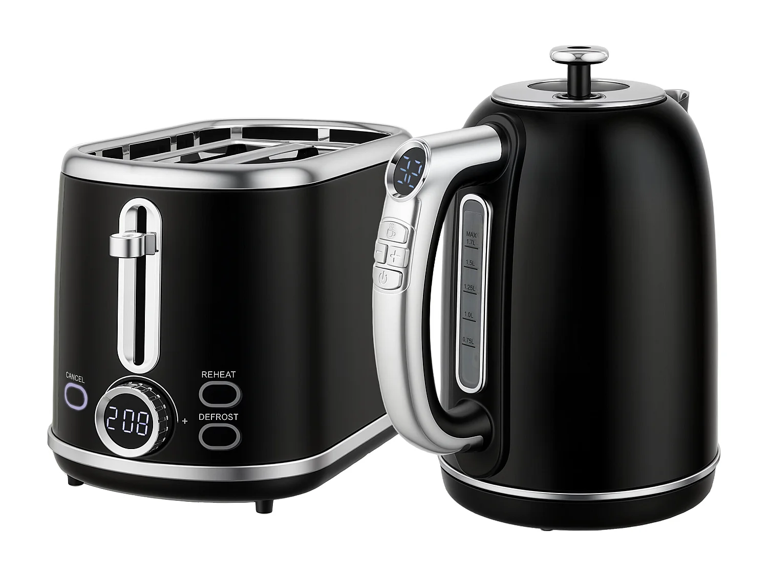 Ensemble bouilloire et grille-pain Vintage - 1,7L 2200W - 2 tranches, brunissage 6 niv. - gris métal noir