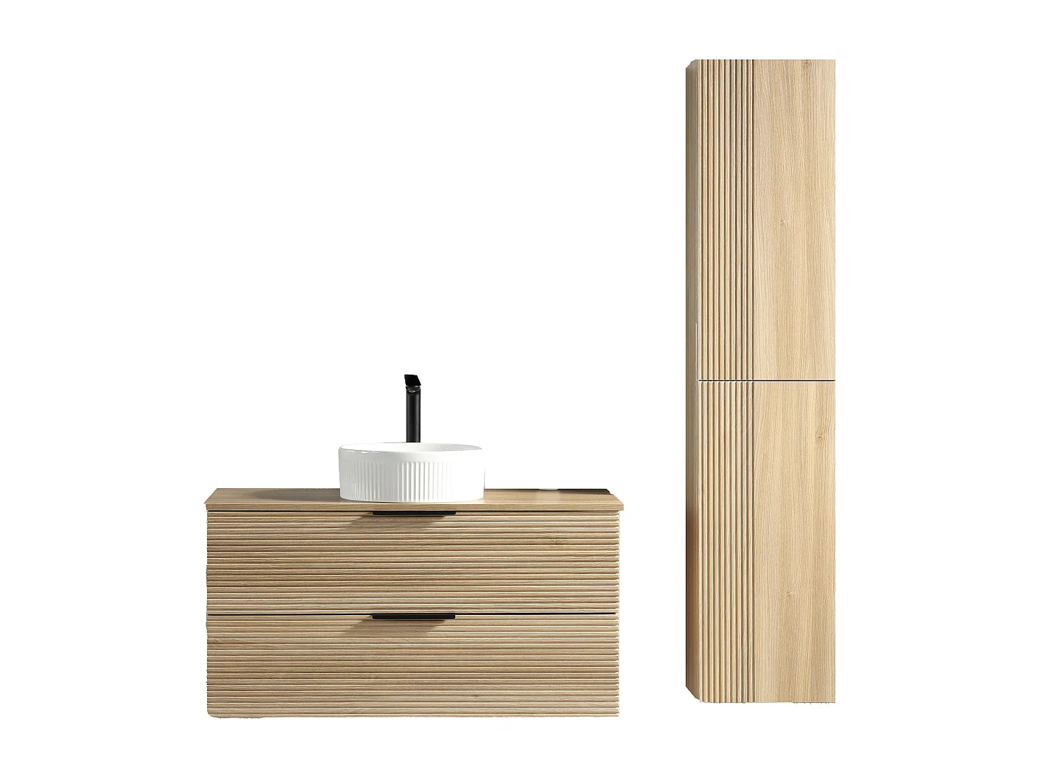 Ensemble salle de bain 100 cm chêne clair vasque à poser blanc wave Aqualinea